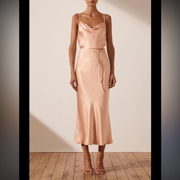 modern gold dresser knobs Veyra Lemon Plunge Cowl-Neck Midi Dress – Club L London main image 0